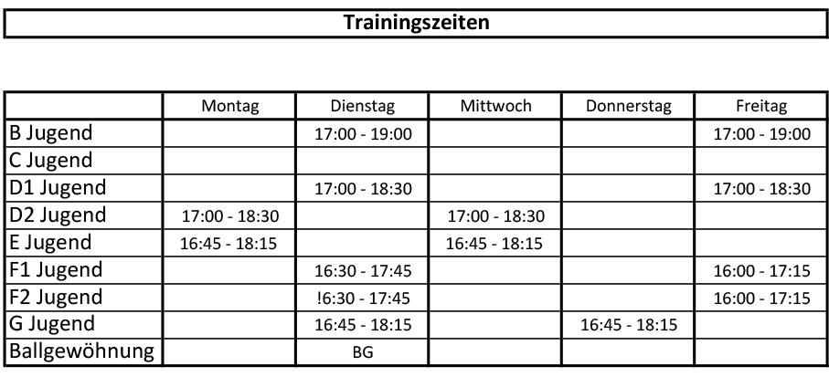 Trainingszeiten Stuckenbusch 2023